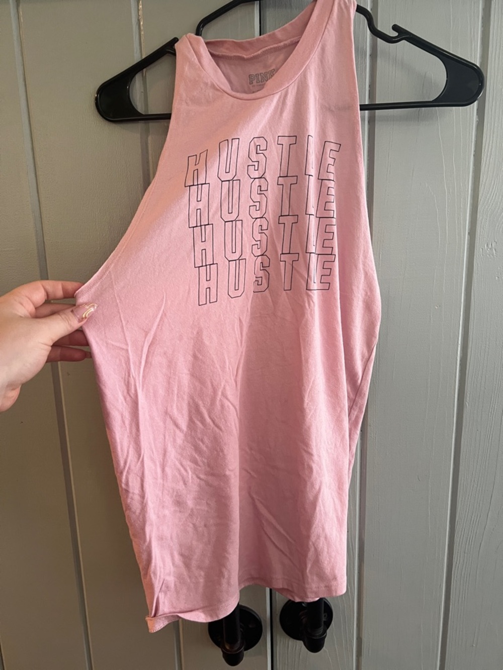 Victoria's Secret Pink Sleeveless 'HUSTLE' Graphic Tank Top - Light Pink
